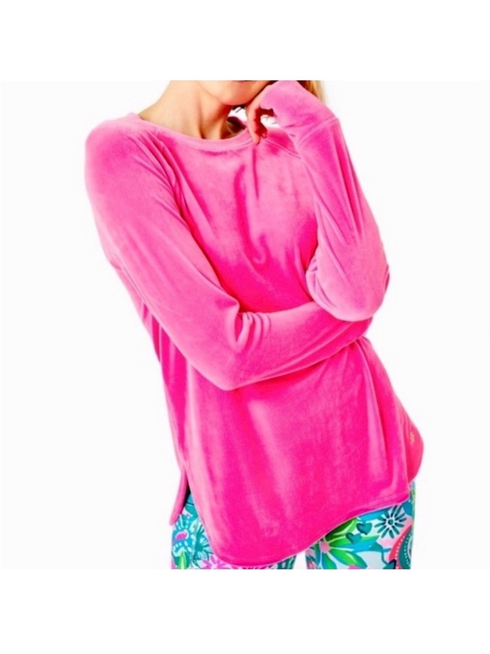 Lilly Pulitzer Luxletic Blythe Velour Pullover Sweater Pink Terry soft